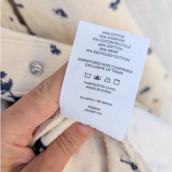 Frank & Oak Cream/White Floral Denim Button-up Long Sleeve Overshirt, size M - Picture 6 of 6